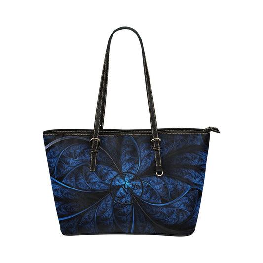 Gorgani blue and black swirl Leather Tote Bag (Model 1651) (Big)