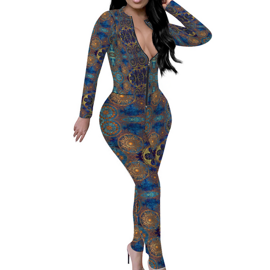 Custom Women's Sexy Front Zip Bodysuit Long Sleeve Bodysuit