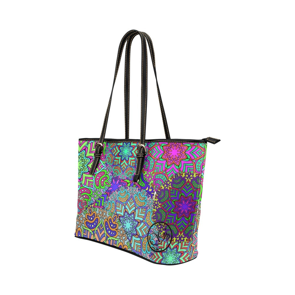 collage Leather Tote Bag (Model 1651) (Big)