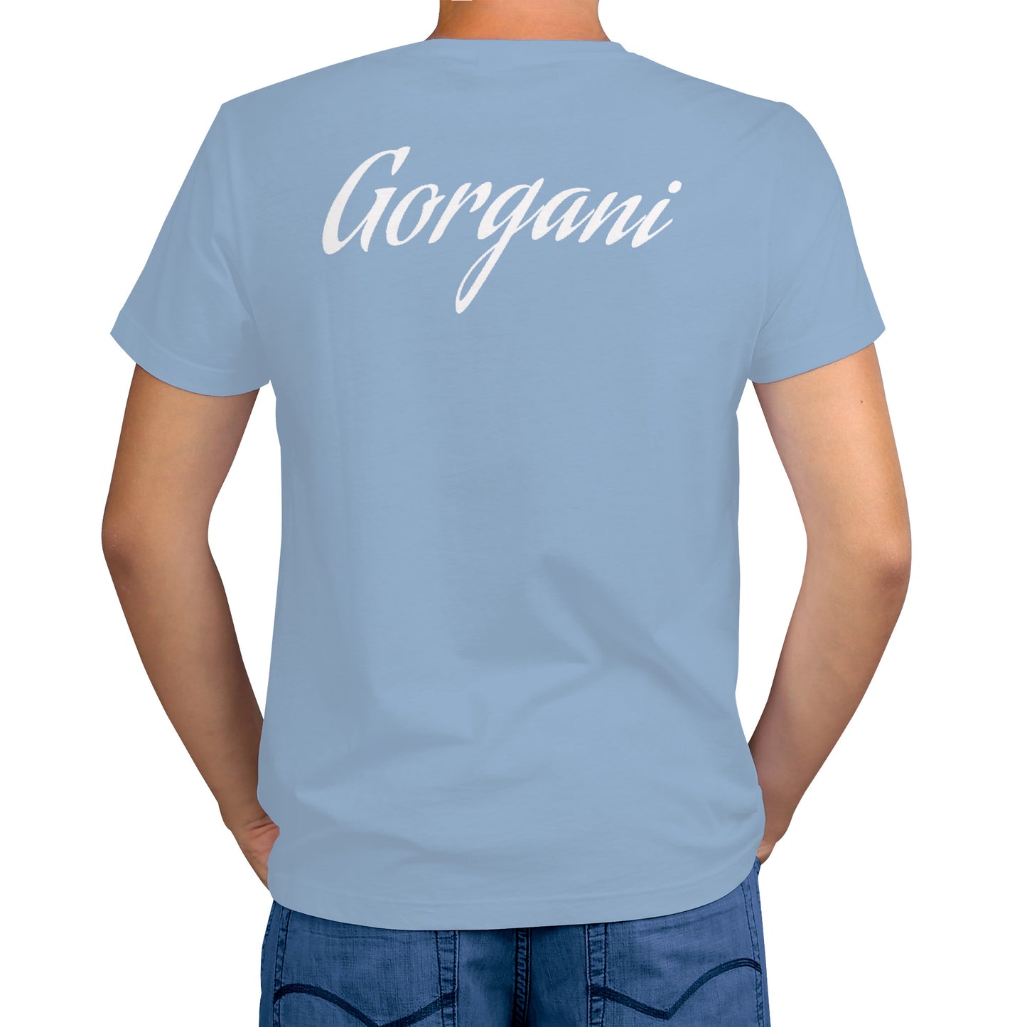 powder blue and white Gorgani T-Shirt